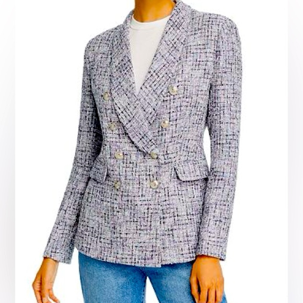 AQUA Double Breasted Metallic Tweed Blazer